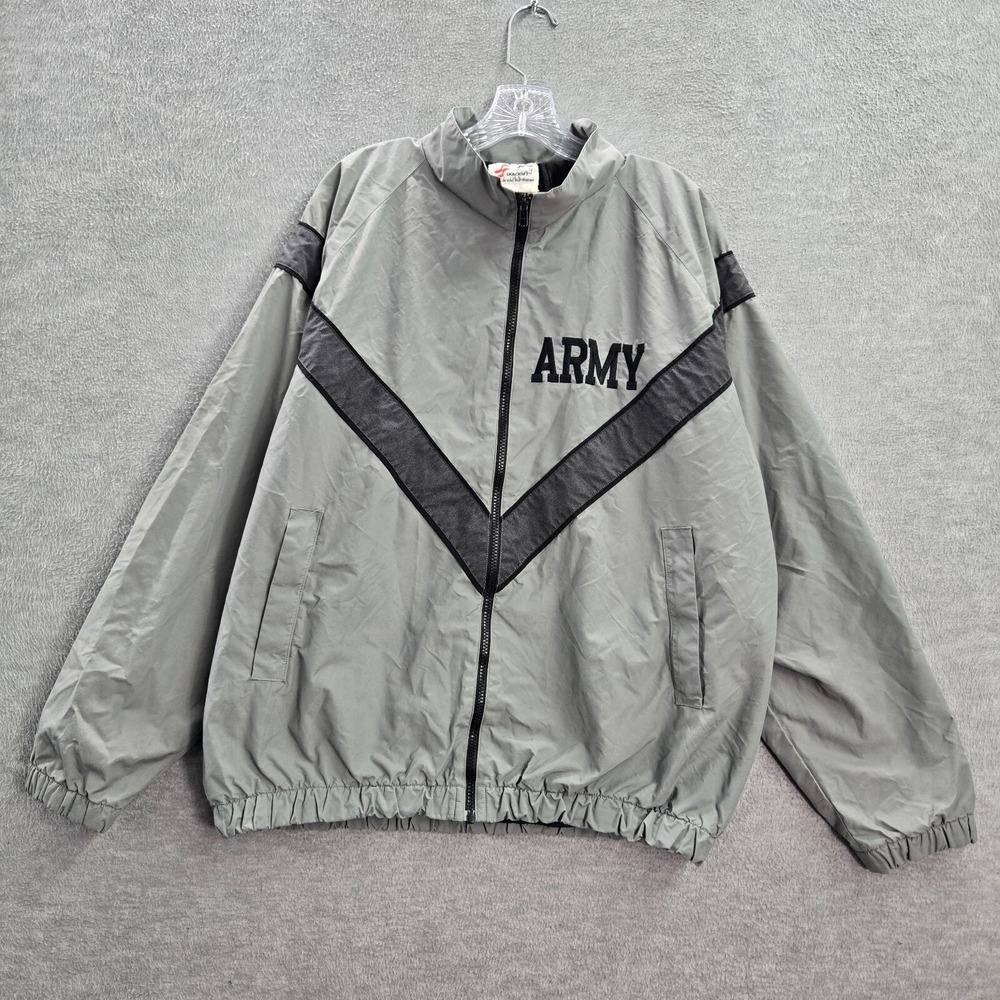 US Army Men Jacket Medium Green Colorblock Windbreaker Full Zip Mock Neck Pocket